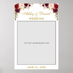 Wedding Photo Booth Prop Burgundy Gold Poster