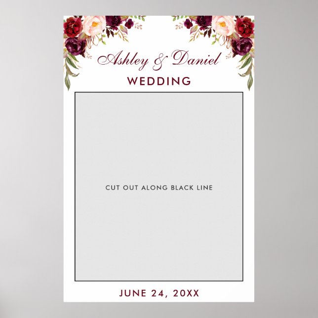 Wedding Photo Booth Prop Burgundy Poster (Front)