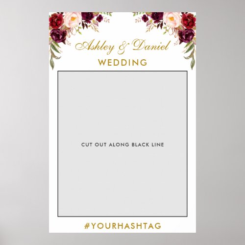 Wedding Photo Booth Prop  Gold Burgundy Poster