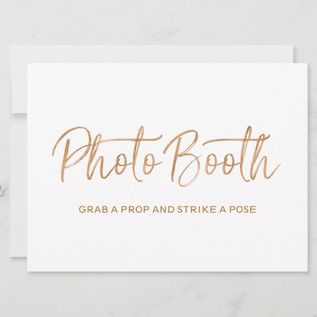 Wedding "Photo booth" Sign | Stylish Gold Rose Invitation (Front)