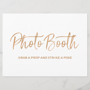 Wedding "Photo booth" Sign Stylish Gold Rose Invitation