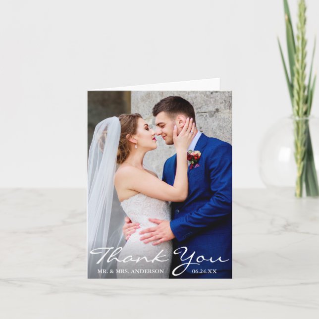 Wedding Photo Bride and Groom Thank You Note Card (Front)