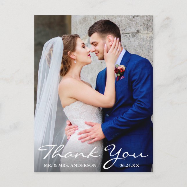 Wedding Photo Bride and Groom Thank You Postcard (Front)