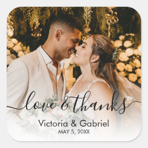 Wedding Photo Calligraphy Script Photo Thank You C Square Sticker