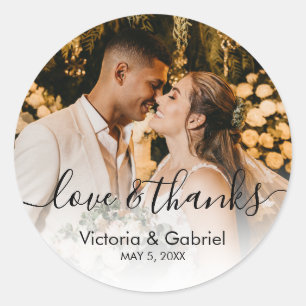 Wedding Photo Calligraphy Script Photo Thank You Classic Round Sticker