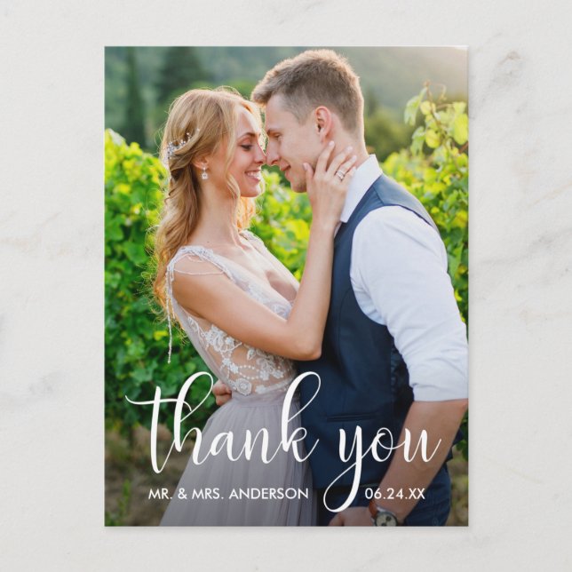 Wedding Photo Calligraphy Script Thank You Postcard (Front)