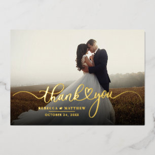 Wedding Photo Calligraphy Thank You Gold Foil Invitation
