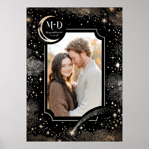 Wedding Photo Celestial Black Modern Stars Moon Poster