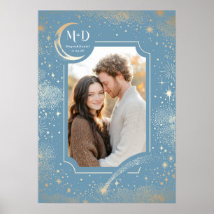 Wedding Photo Celestial Light Blue Stars Moon Poster
