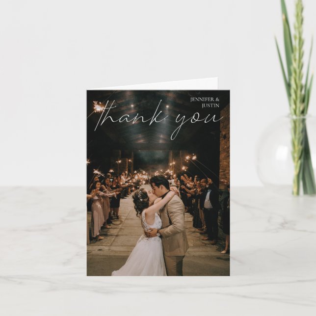 Wedding Photo Chic Modern Handwriting Typography Thank You Card (Front)