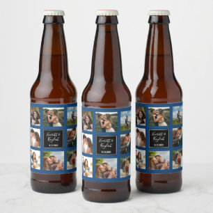Wedding photo collage black and blue beer bottle label