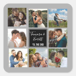Wedding photo collage black and gray square sticker