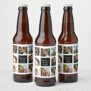 Wedding photo collage black and white beer bottle  label