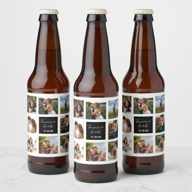 Wedding photo collage black and white beer bottle  label (Bottles)
