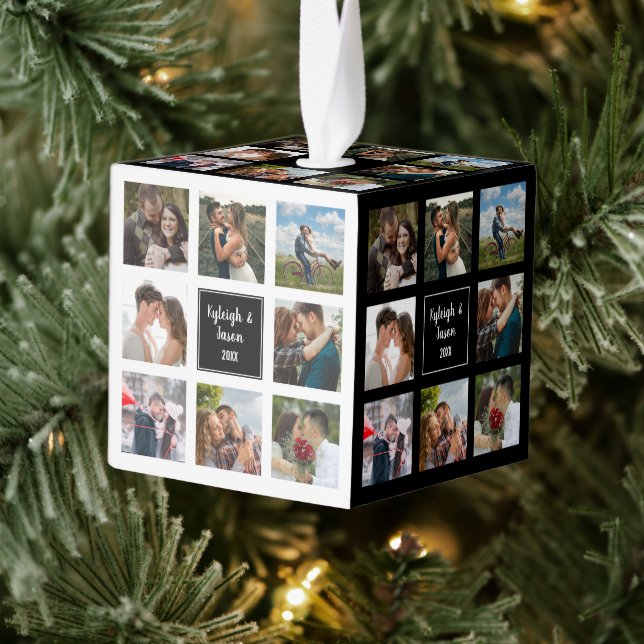 Wedding photo collage black and white cube ornamen cube ornament (Tree)