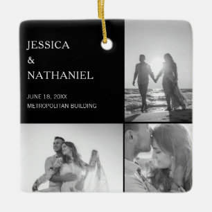 Wedding Photo Collage   Black Christmas Ceramic Ornament