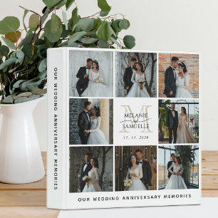 Wedding Photo Collage Bride and Groom Monogram  3 Ring Binder