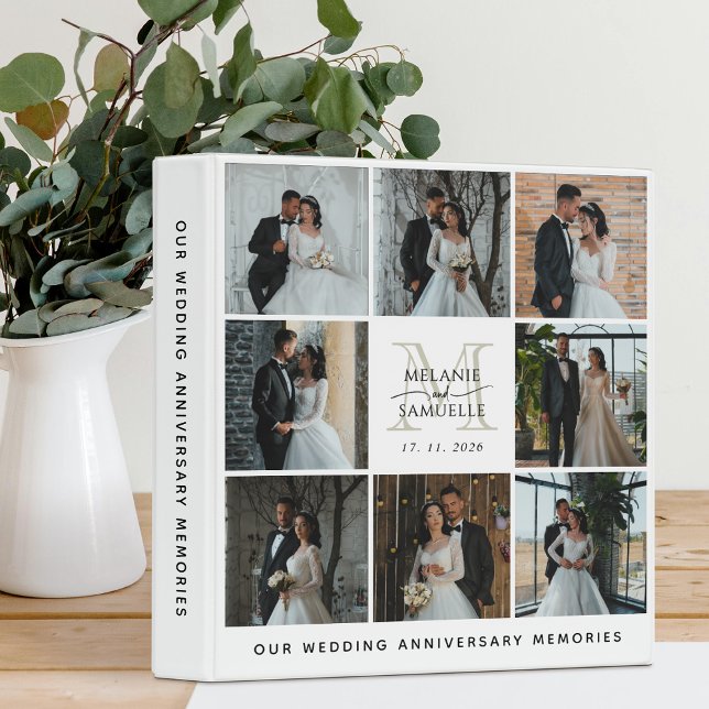 Wedding Photo Collage Bride and Groom Monogram  3 Ring Binder (Creator Uploaded)
