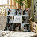 Wedding Photo Collage Bride and Groom Monogram  Throw Pillow<br><div class="desc">Turn your love story into stylish home decor with this Wedding Photo Collage Bride and Groom Monogram Throw Pillow. Designed for modern newly weds, this elegant keepsake lets you personalize your family surname monogram, bride and groom names, and established wedding year in clean black typography. Surround the text with up...</div>