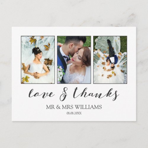 Wedding Photo Collage  Calligraphy Love  Thanks Postcard