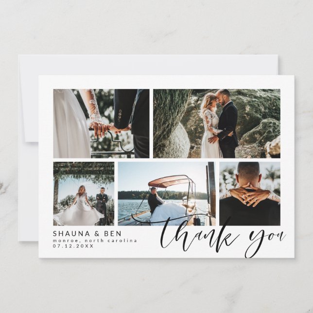 Wedding Photo Collage Calligraphy Thank You Card (Front)