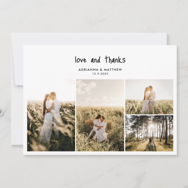 Wedding Photo Collage Casual Love & Thanks Script Thank You Card (Front)