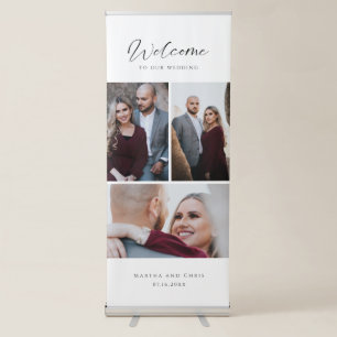 Wedding Photo Collage Custom Name Elegant Welcome Retractable Banner