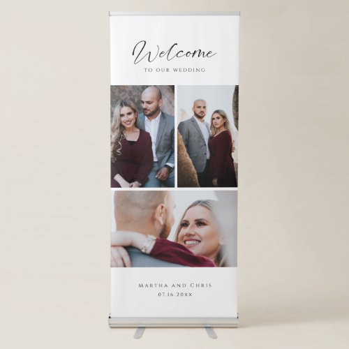 Wedding Photo Collage Custom Name Elegant Welcome Retractable Banner
