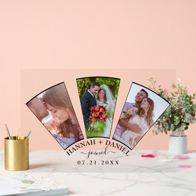 Wedding Photo Collage Fan Shape Custom Name Date Acrylic Sign (Wedding)