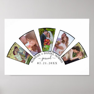 Wedding Photo Collage Fan Shape Custom Name White Poster