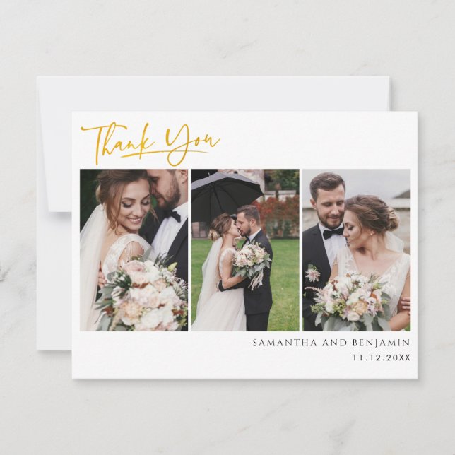 Wedding Photo Collage Hand Lettered Thank You Note Card (Front)