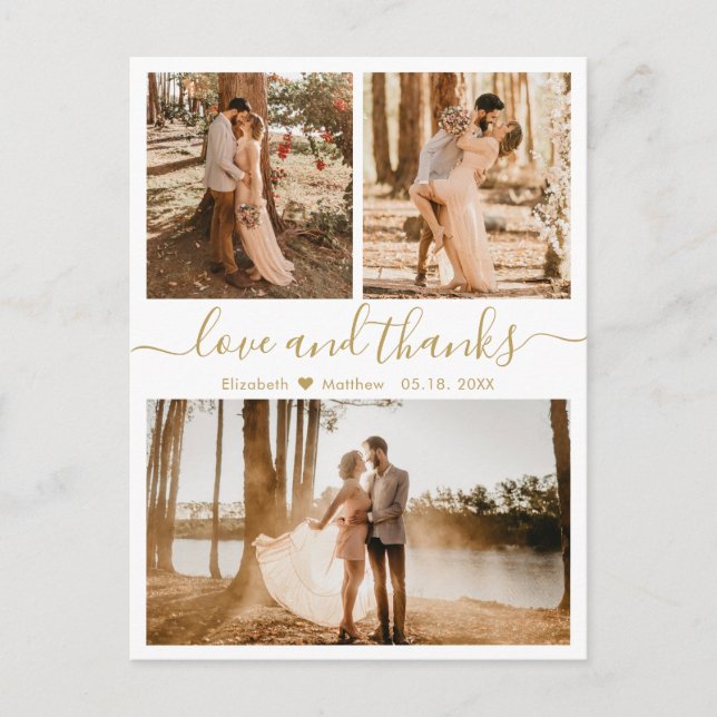 Wedding Photo Collage Love and Thanks Thank You Postcard (Front)