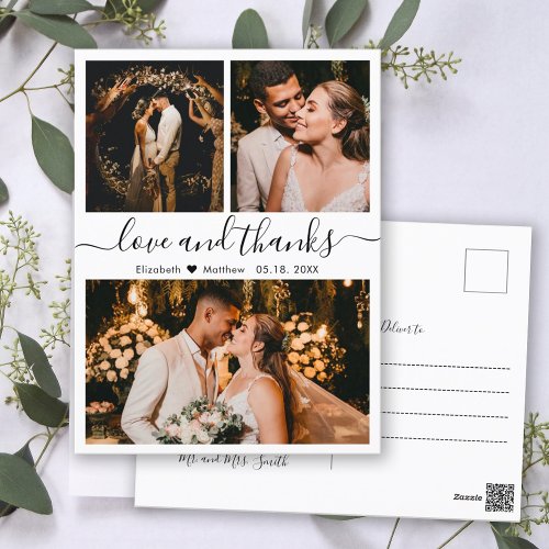 Wedding Photo Collage Love and Thanks Thank You Postcard