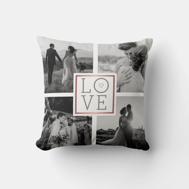 Wedding Photo Collage Love Throw Pillow (Front)