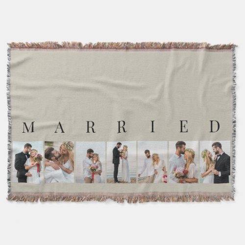 Wedding Photo Collage MARRIED Natural 7 Picture Throw Blanket