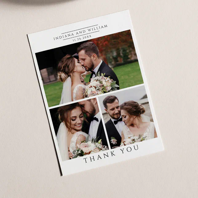 Wedding Photo Collage Modern Thank You Card | Zazzle