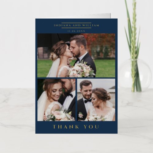 Wedding Photo Collage Modern Thank You Gold Foil Greeting Card