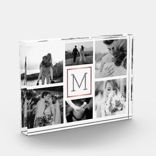 Wedding Photo Collage Monogram Black & White (Left)