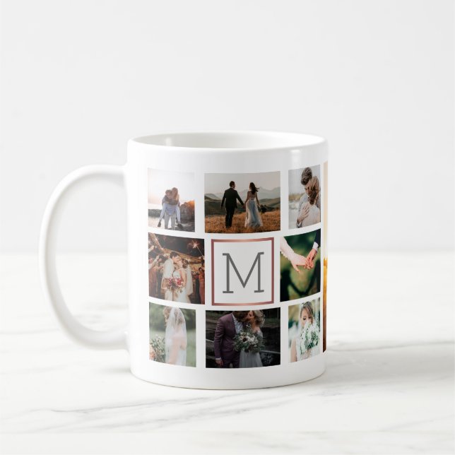 Wedding Photo Collage Monogram Coffee Mug (Left)