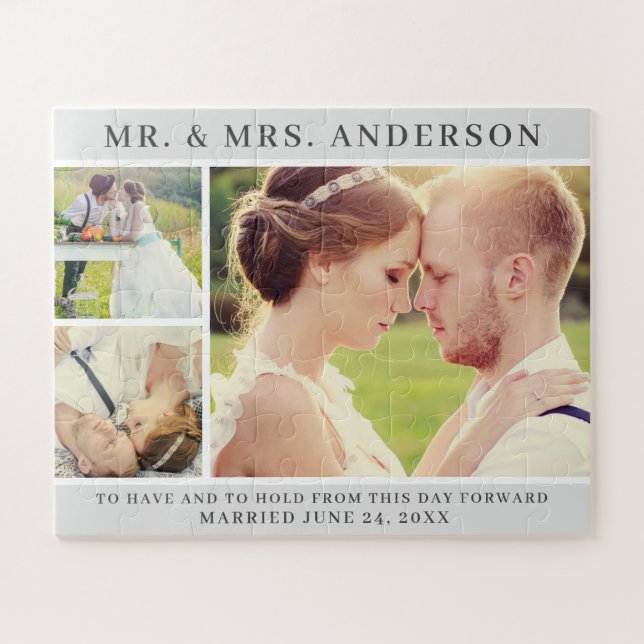 Wedding Photo Collage Mr and Mrs Monogram Jigsaw Puzzle (Horizontal)