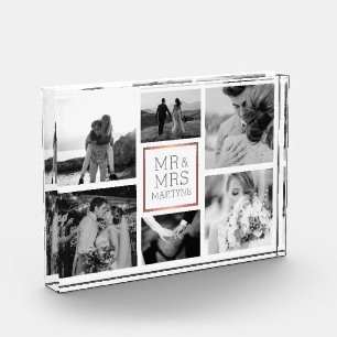 Wedding Photo Collage Mr & Mrs Black & White Block