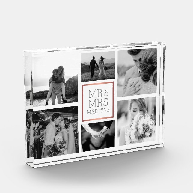 Wedding Photo Collage Mr & Mrs Black & White Block (Left)