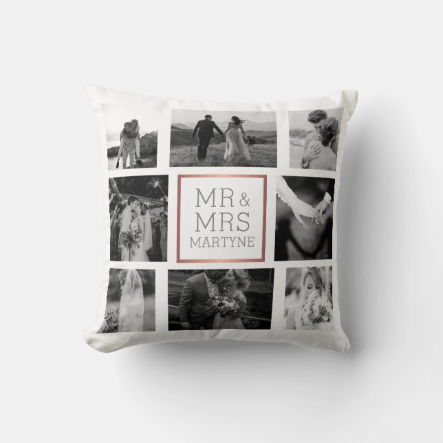 Wedding Photo Collage Mr & Mrs Keepsake Throw Pillow (Front)