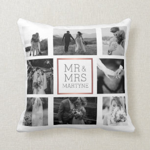 Wedding Photo Collage Mr & Mrs Keepsake Throw Pillow