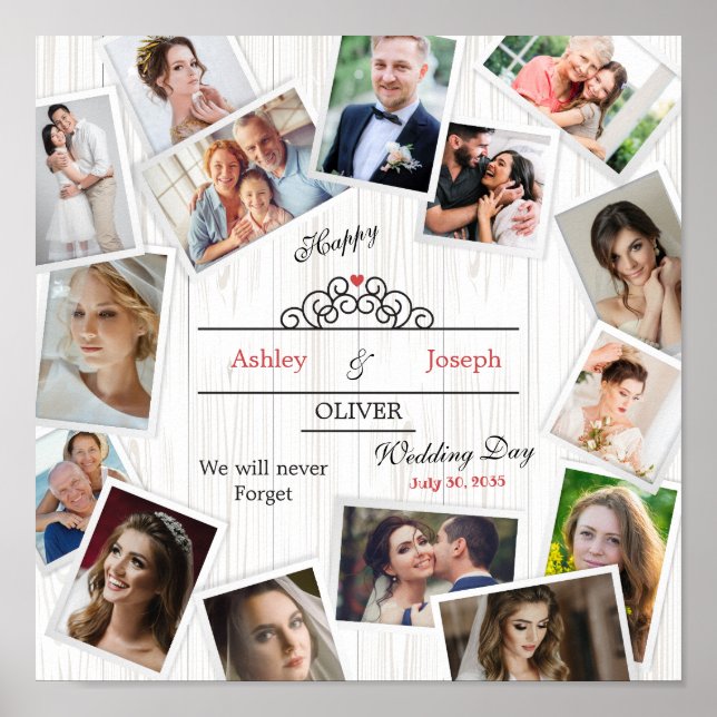 Wedding Photo Collage Poster – Wooden Texture (Front)