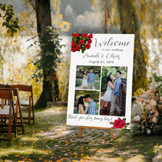 Wedding Photo Collage Red Roses Welcome Foam Board