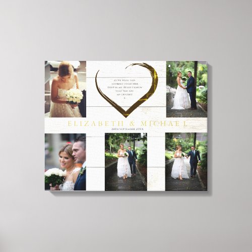 Wedding Photo Collage Rustic Simple Heart Quote Canvas Print