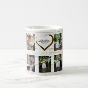 Wedding Photo Collage Rustic Simple Heart Quote Coffee Mug