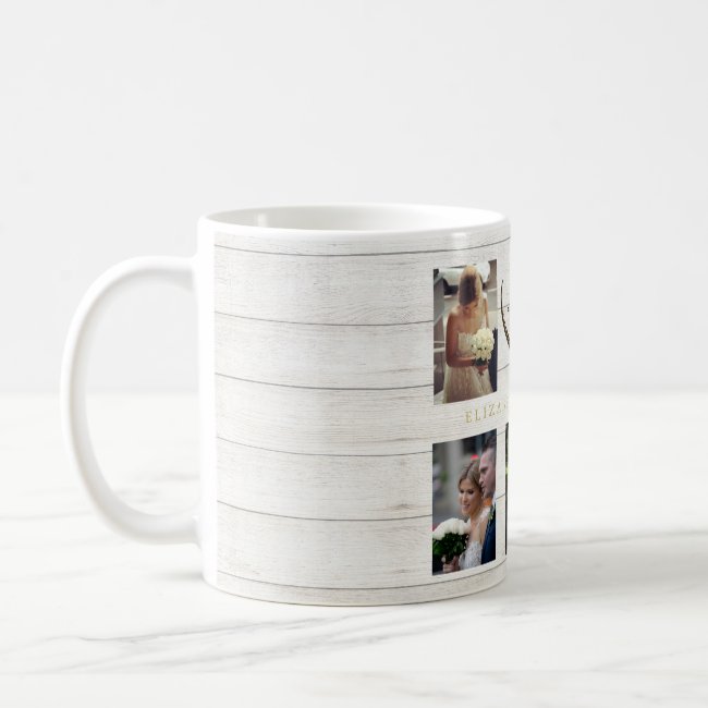 Wedding Photo Collage Rustic Simple Heart Quote Coffee Mug