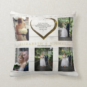 Wedding Photo Collage Rustic Simple Heart Quote Throw Pillow